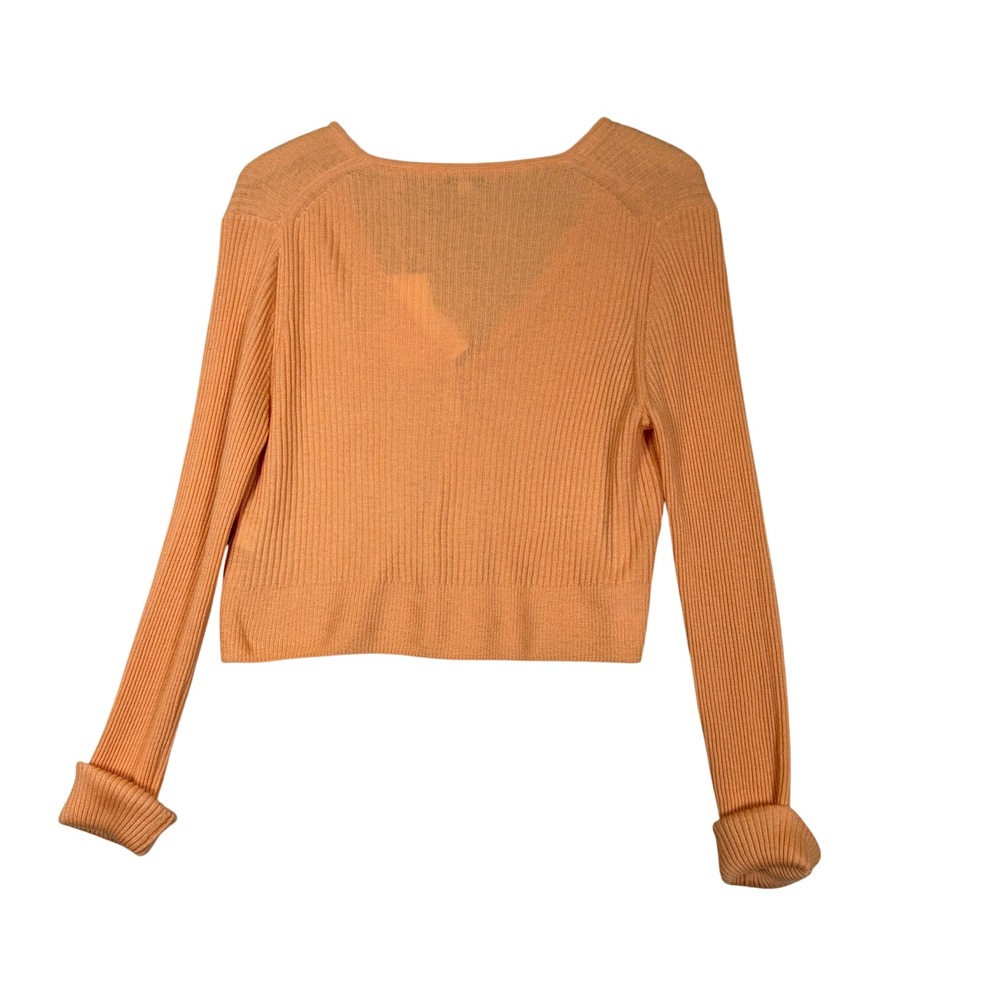 New Vince Cashmere Silk Ribbed Shrunken Button Cardigan Sweater Cantelope XL - Picture 4 of 14